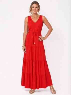 NWT C. Wonder by Christian Siriano Size MP Red Tiered Maxi Dress